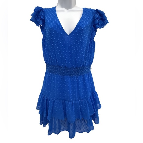 Alice + Olivia Vibrant Blue Mini Dress with Ruffle Sleeves - Picture 5 of 7